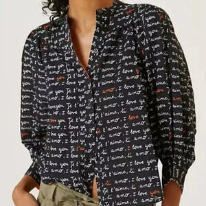 LAETITIA ROUGET for Anthropologie I Love You blouse cotton puff sleeves Size XS